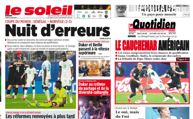 Mondial 2026 : La presse sénégalaise désigne les coupables de la nouvelle débâcle des Lions 8 senegal norvege defait